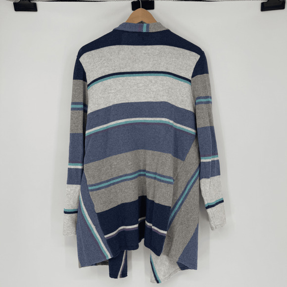 J. Jill Womens Cardigan Sweater Size L Long Line Stripes Blue NWT Coastal - Picture 2 of 9